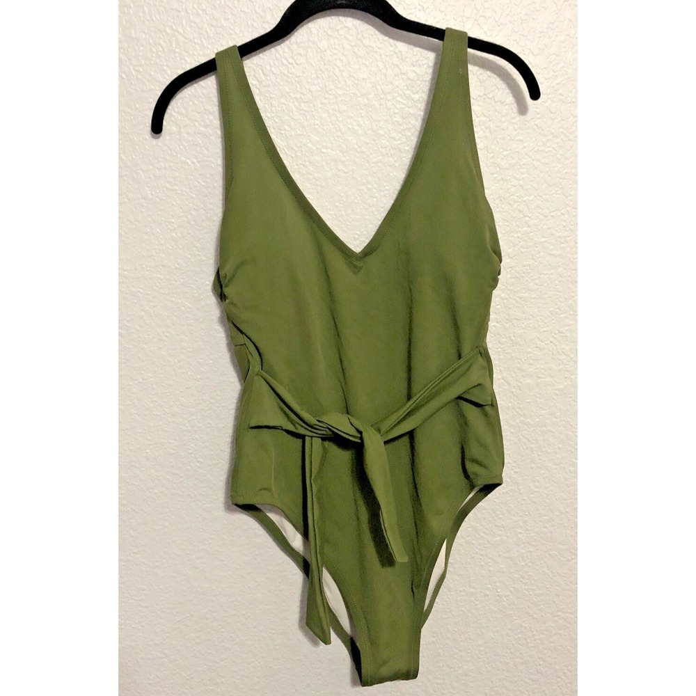 Shade & Shore Women's Plunge Tie-Front Wrap One Piece Swimsuit - Size L